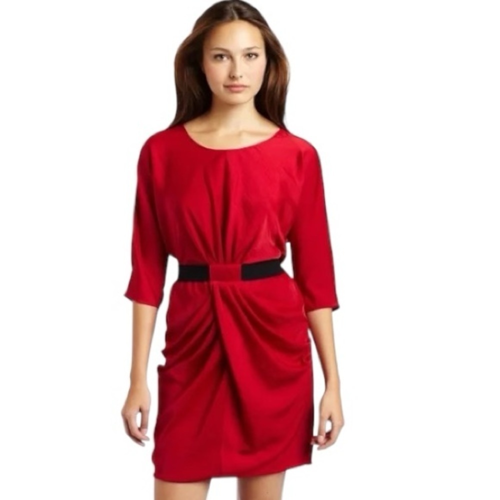 BCBGMAXAZRIA Elegant Classy Draped Red Womens ISELIN Mini Dress Size M Cocktail